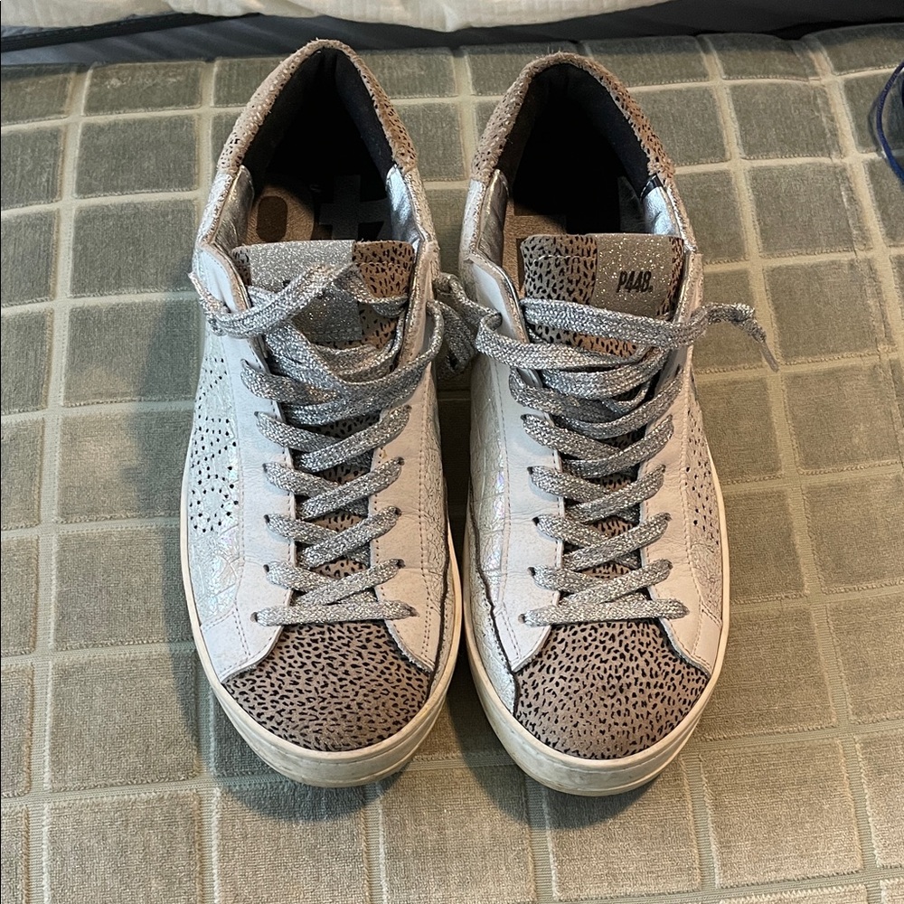 P448 Women's White and Leopard Print Sneakers